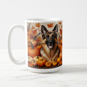 Deutscher Schäferhund im Herbstsetting Kaffeetasse