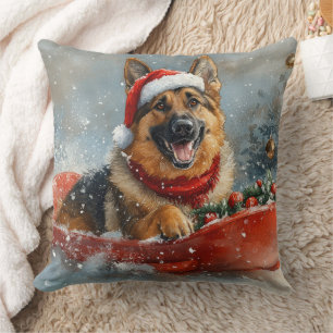 Deutscher Schäferhund im Schlitten Schnee Weihnach Kissen
