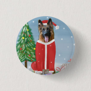 Deutscher Schäferhund im Schnee mit Weihnachtsgesc Button