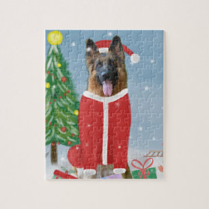 Deutscher Schäferhund im Schnee mit Weihnachtsgesc Puzzle