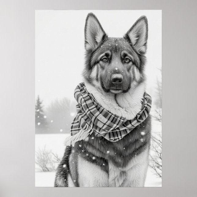 Deutscher Schäferhund im Schnee Poster (Vorne)