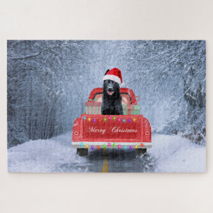Deutscher Schäferhund im Schnee sitzt an Weihnacht Puzzle