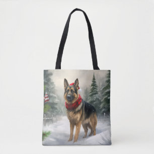 Deutscher Schäferhund im Schnee Weihnachten