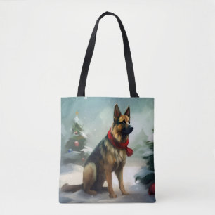 Deutscher Schäferhund im Schnee Weihnachten