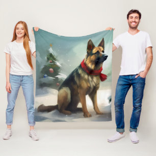 Deutscher Schäferhund im Schnee Weihnachten Fleecedecke