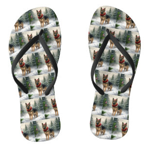 Deutscher Schäferhund im Schnee Weihnachten Flip Flops