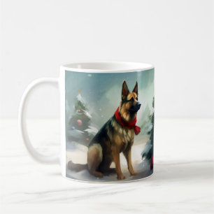 Deutscher Schäferhund im Schnee Weihnachten Kaffeetasse