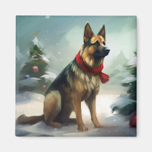 Deutscher Schäferhund im Schnee Weihnachten Magnet