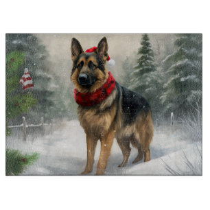 Deutscher Schäferhund im Schnee Weihnachten Schneidebrett