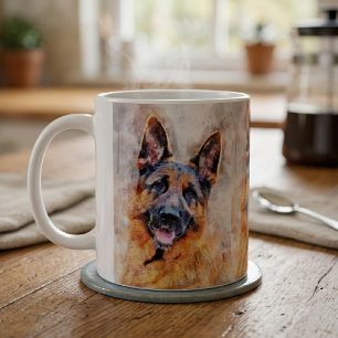Deutscher Schäferhund im Wasserfarbenporträt Kaffeetasse