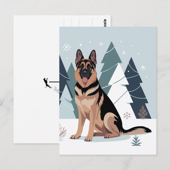 Deutscher Schäferhund im Winter Postkarte (Vorne/Hinten)