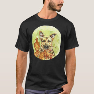 Deutscher Schäferhund in Aquarellfarben mit gelbem T-Shirt