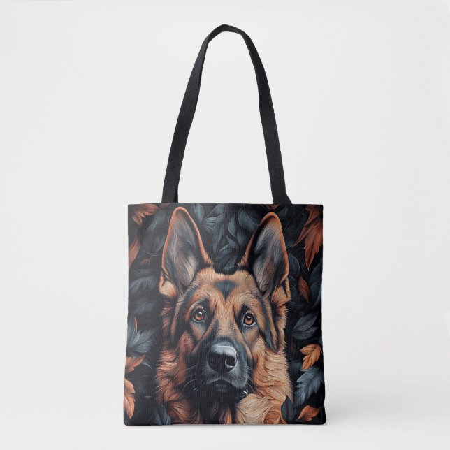 Deutscher Schäferhund in Blättern (Vorderseite)