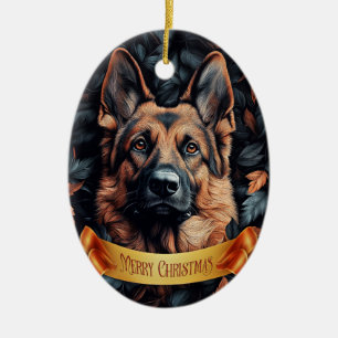 Deutscher Schäferhund in Blättern Keramik Ornament