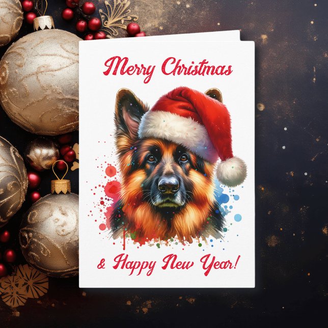Deutscher Schäferhund in der Weihnachtsmannmütze W Karte (Von Creator hochgeladen)