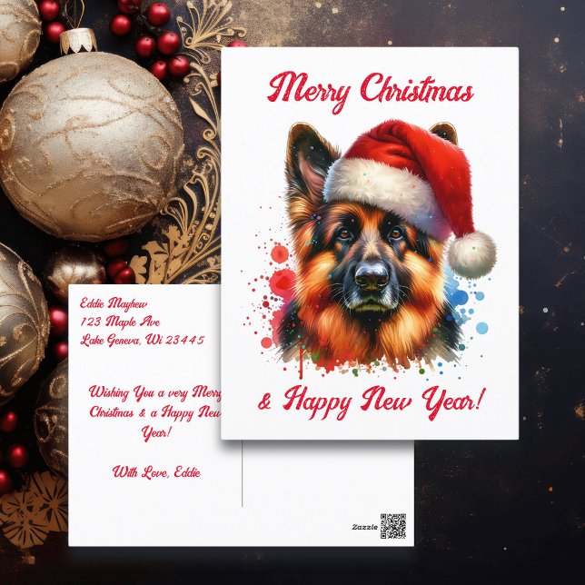 Deutscher Schäferhund in der Weihnachtsmannmütze W Postkarte (Von Creator hochgeladen)