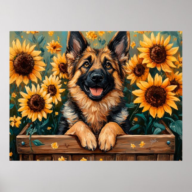 Deutscher Schäferhund in einem Fass Poster (Vorne)