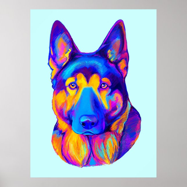 Deutscher Schäferhund in Farben Poster (Vorne)