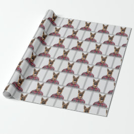 Deutscher Schäferhund in Kariert Geschenkpapier