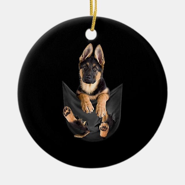 Deutscher Schäferhund in Pocket T - Shirt Funny Do Keramik Ornament (Vorne)