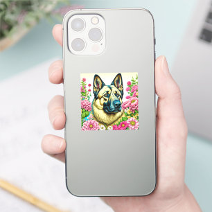 Deutscher Schäferhund in rosa Blume Kunst Aufkleber