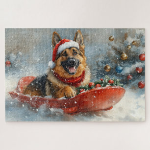 Deutscher Schäferhund in Sledge Snow Weihnachten Puzzle