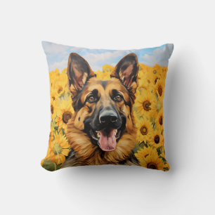 Deutscher Schäferhund in Sonnenblumen Kissen