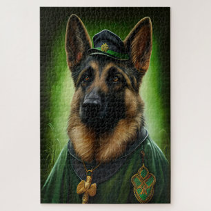 Deutscher Schäferhund in St. Patrick's Day-Kleid Puzzle