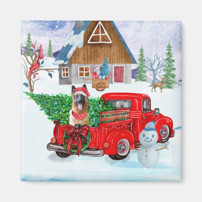 Deutscher Schäferhund in Weihnachten LKW Schnee Magnet (Vorne)