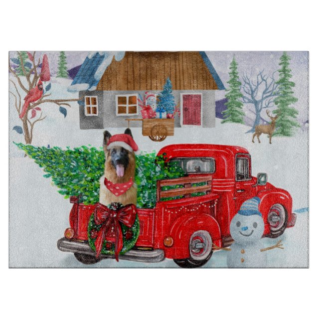 Deutscher Schäferhund in Weihnachten LKW Schnee Schneidebrett (Vorderseite)