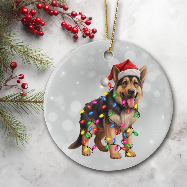 Deutscher Schäferhund in Weihnachtslicht Keramik Ornament (Von Creator hochgeladen)