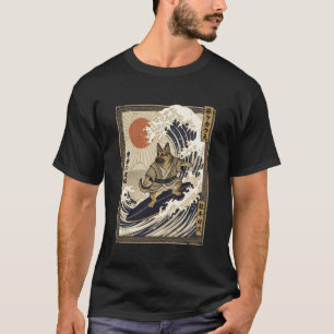 Deutscher Schäferhund Japanisches Surfen Kanagawa- T-Shirt