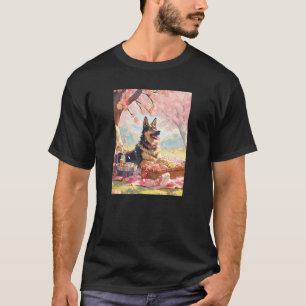 Deutscher Schäferhund Kirschblüten Lustiges Hundep T-Shirt
