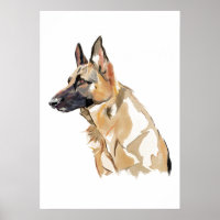 Deutscher Schäferhund Kunstposter, Aquarellmalerei