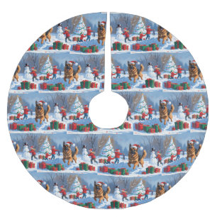 Deutscher Schäferhund läuft mit Weihnachtshut im S Polyester Weihnachtsbaumdecke