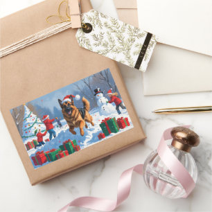 Deutscher Schäferhund läuft mit Weihnachtshut im S Rechteckiger Aufkleber