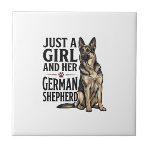 Deutscher Schäferhund Mädchen Vintage Gravur Hunde Fliese