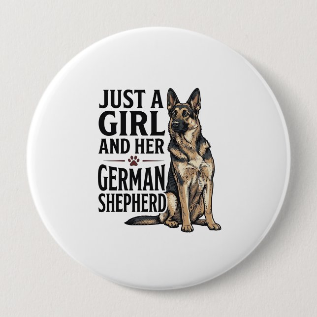 Deutscher Schäferhund Mädchen Vintage-Stich Hundel Button (Vorderseite)