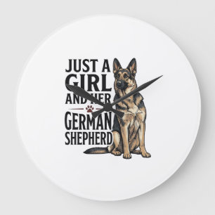 Deutscher Schäferhund Mädchen Vintage-Stich Hundel Große Wanduhr