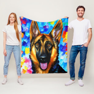 Deutscher Schäferhund-Malerei mehrfarbiger Hinterg Fleecedecke