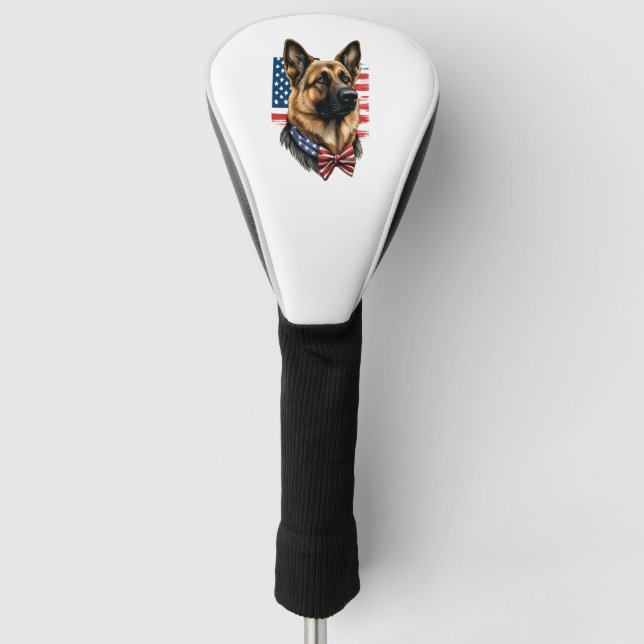 Deutscher Schäferhund mit amerikanischer Flagge Golf Headcover (Vorderseite)