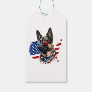 Deutscher Schäferhund mit amerikanischer Flagge I Geschenkanhänger