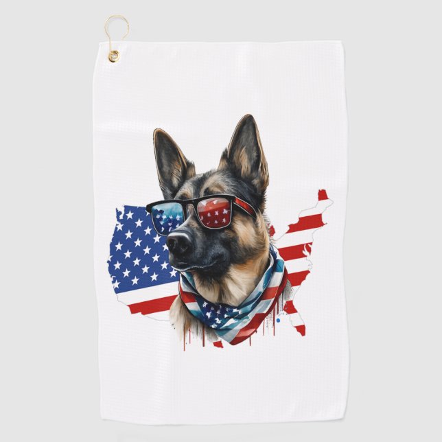 Deutscher Schäferhund mit amerikanischer Flagge I  Golfhandtuch (Vorderseite)