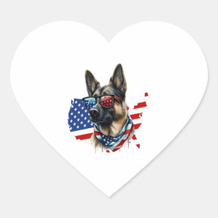 Deutscher Schäferhund mit amerikanischer Flagge I Herz-Aufkleber