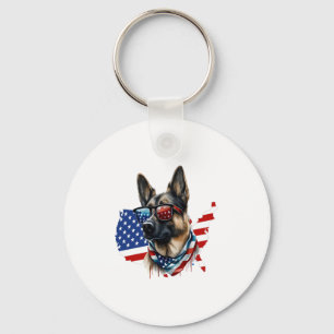 Deutscher Schäferhund mit amerikanischer Flagge I Schlüsselanhänger