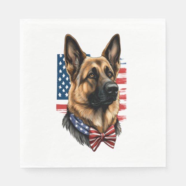 Deutscher Schäferhund mit amerikanischer Flagge Serviette (Vorderseite)