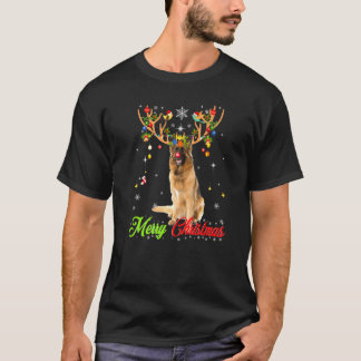 Deutscher Schäferhund mit Antlern frohe Weihnachte T-Shirt