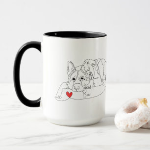 Deutscher Schäferhund mit Ball-Linienkunst mit Nam Tasse