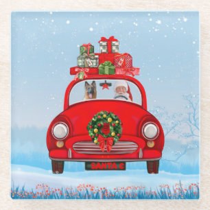 Deutscher Schäferhund mit dem Weihnachtsmann im Au Glasuntersetzer