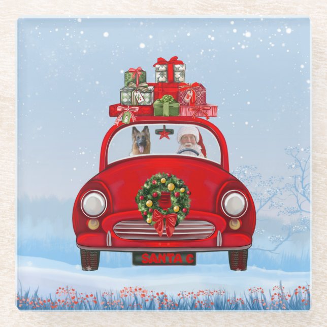 Deutscher Schäferhund mit dem Weihnachtsmann im Au Glasuntersetzer (Vorderseite)